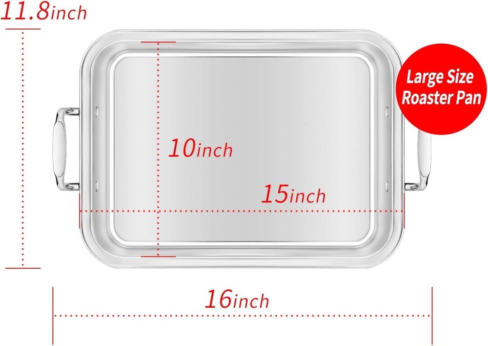 15.5" Rectangular Roasting Pan with Riveted Handles - Ideal for Turkey & More