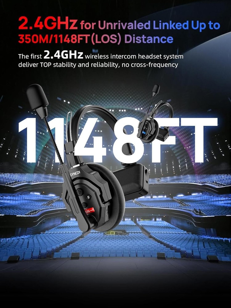 SYNCO XTALK-X2 Wireless Intercom Headset System 2.4GHz 350M/1148FT For 2 Persons