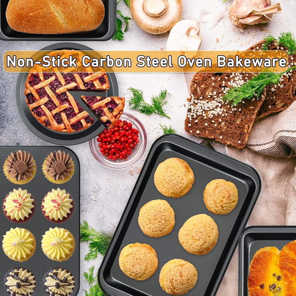 Kitchen 5-Piece Nonstick Bakeware Set Round/Square Cake Pans Muffin Pan Loaf Pan