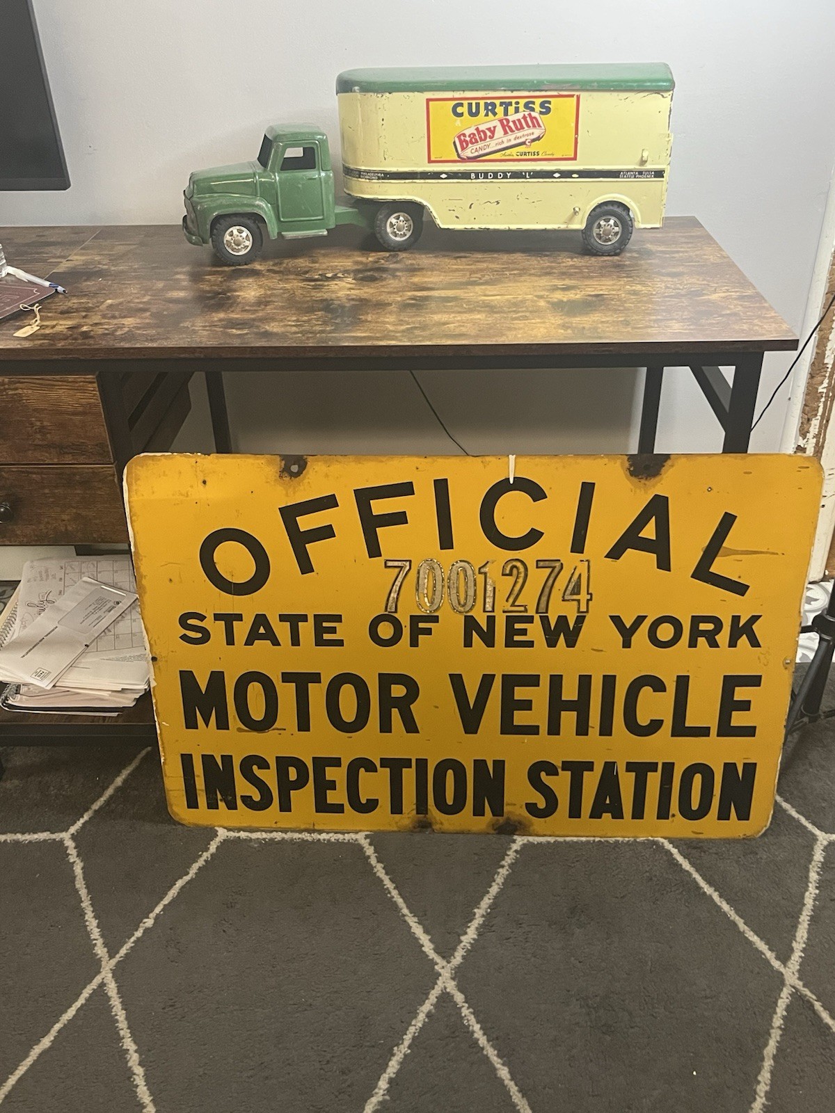 Real  New York State Motor Inspection Sign Double Sided “36x24” Gas Oil Garage