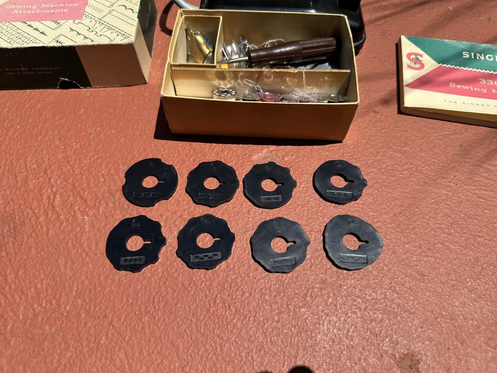 SINGER 338 Sewing Machine Blue Manual Attachments Case working AS IS!