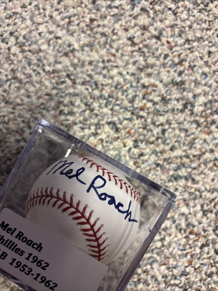 Mel Roach Autographed Baseball & Case, Phillies, OMB