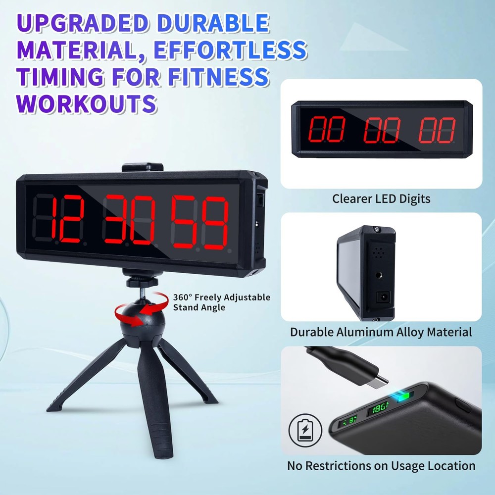 Large Stopwatch with Start/Stop Button、LED Digital Timer with Stand、360° Pres...