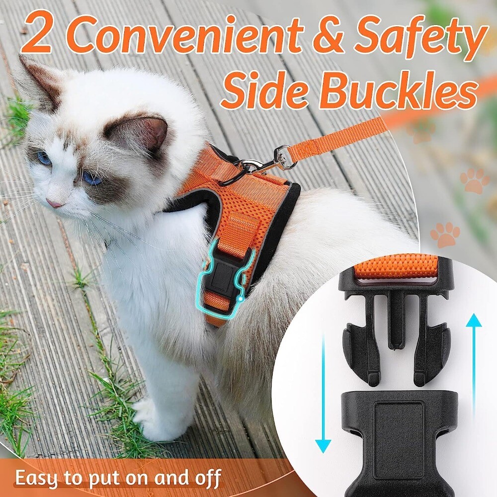 rabbitgoo Cat Harness and Lead Escape Proof Adjustable Reflective Vest Orange