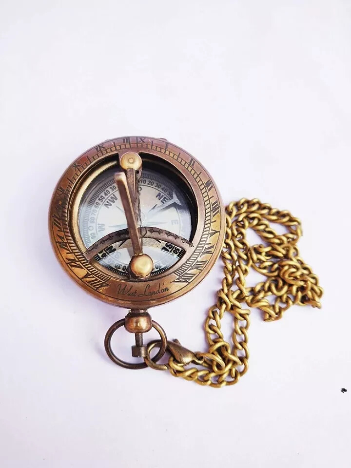 Sundial Pocket Compass with Chain Push Button Compass for Traveling gift