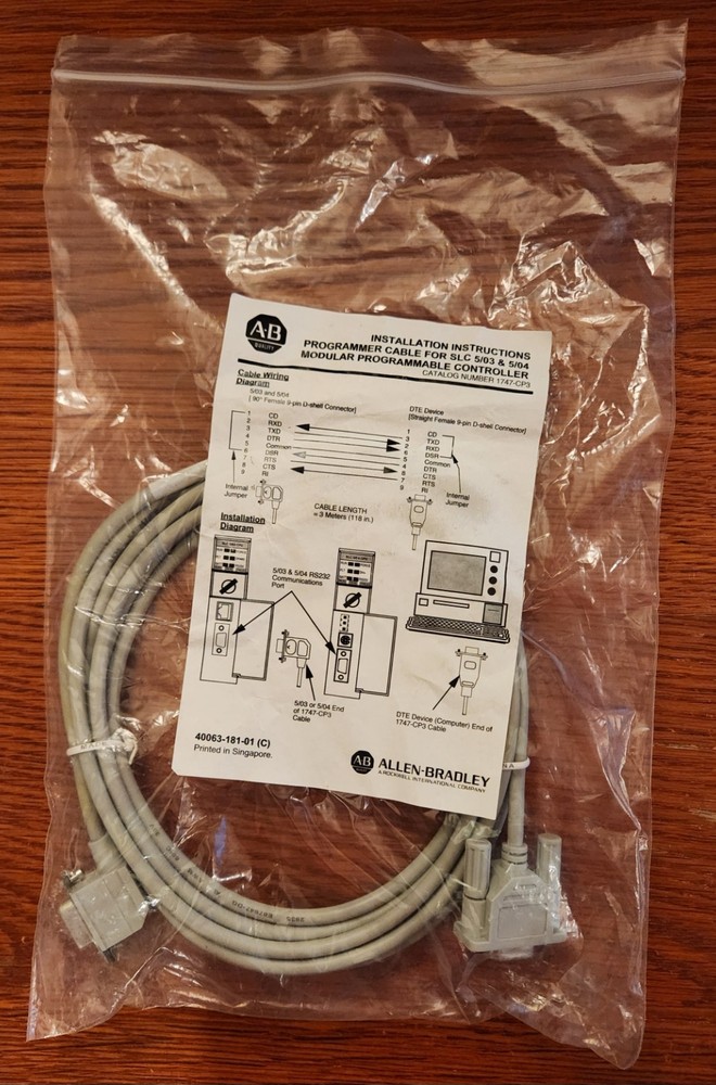 Allen-Bradley 1747-CP3 SLC 500 Programmer Cable