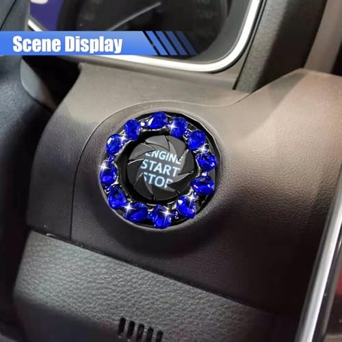 Bling Crystal Car Push Start Button Cover, Shiny Rhinestone Auto Engine Blue