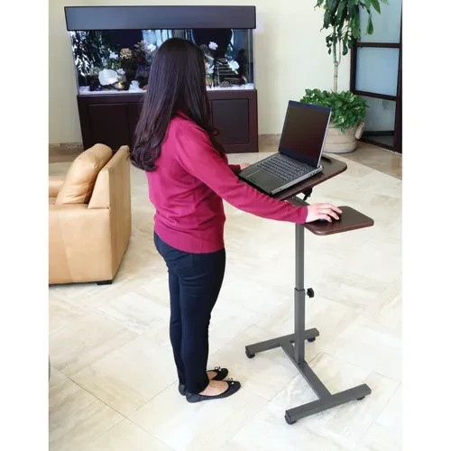 Mobile Laptop Desk Adjustable Height Rolling Computer Table w/ Side Mouse Tray