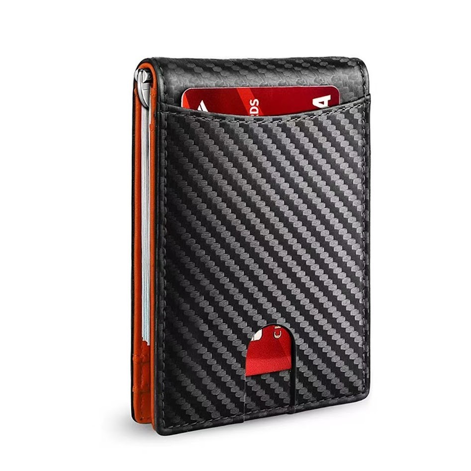 Men’s Carbon Fiber Stylish Slim Wallet RFID Blocking Bifold with Money Clip