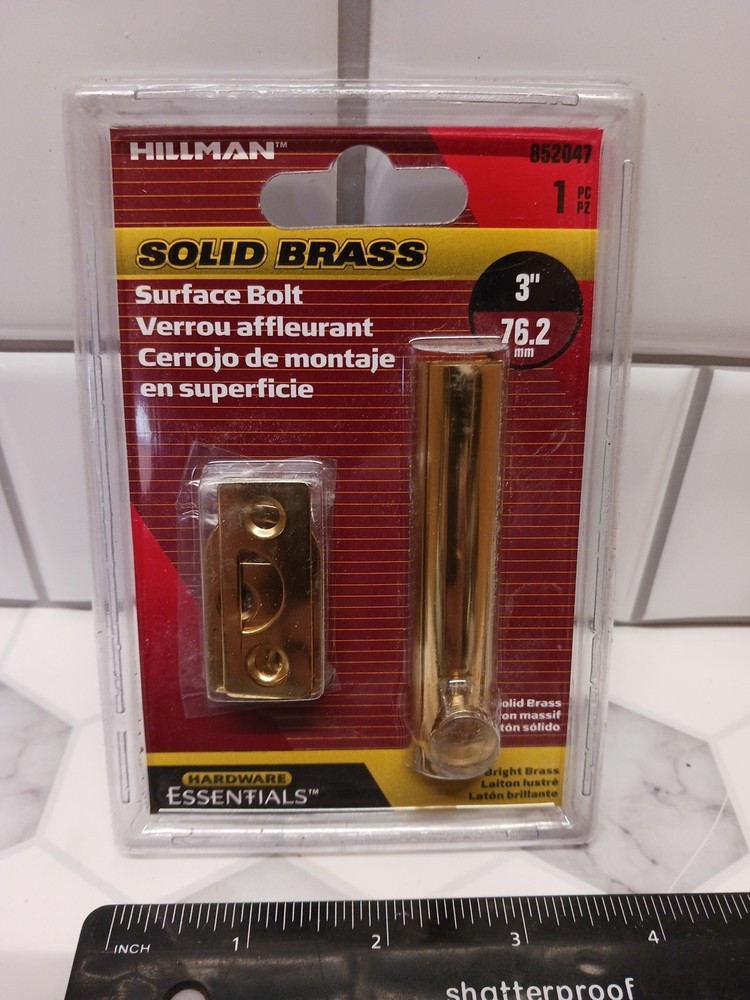 Hillman Solid Brass Surface Bolt 852047 Bright Brass 3" Hardware Essentials FS!