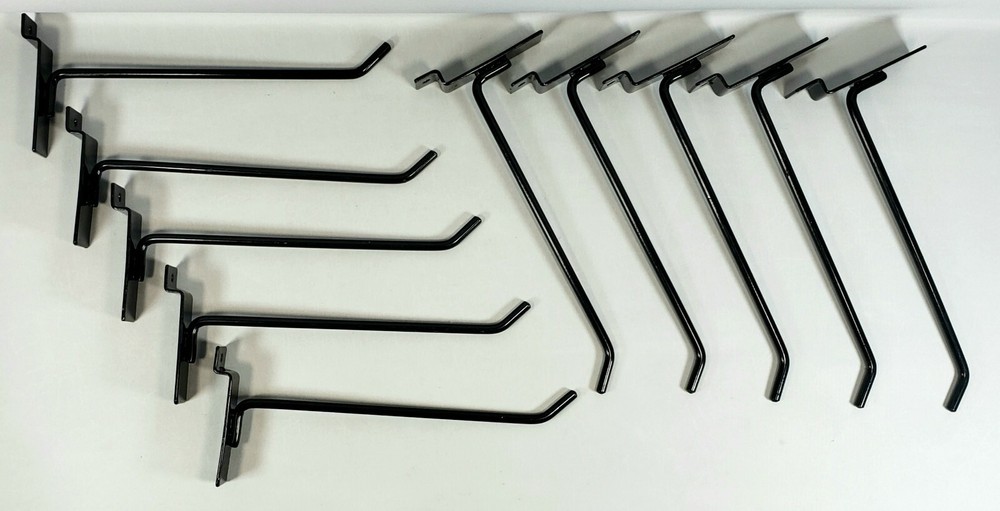 10 Pack | 8" Black Metal SLATWALL HOOKS | Retail Store Display Gridwall