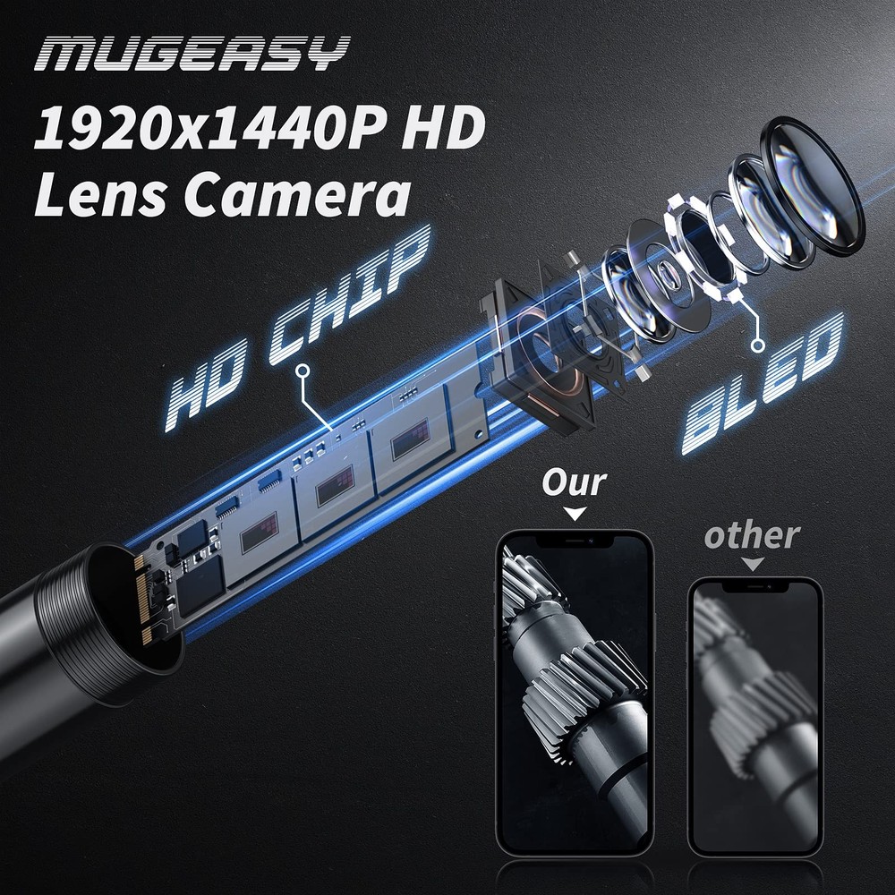 Endoscope Camera with Light, 1920P HD Bore Scope Borescope 16.4FT, Black