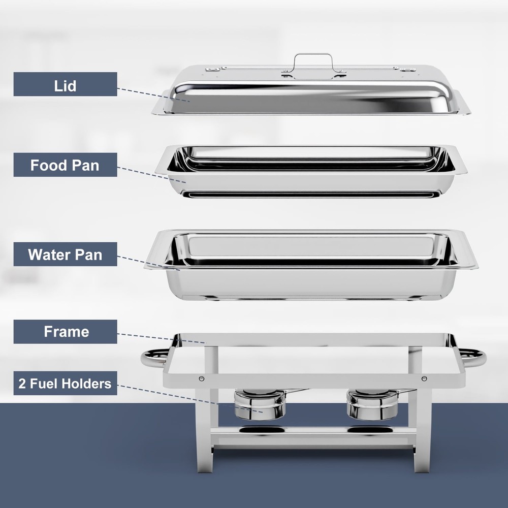 BLUEBOW 4 PACK CHAFING DISHES FOR BUFFET SET - SILVER