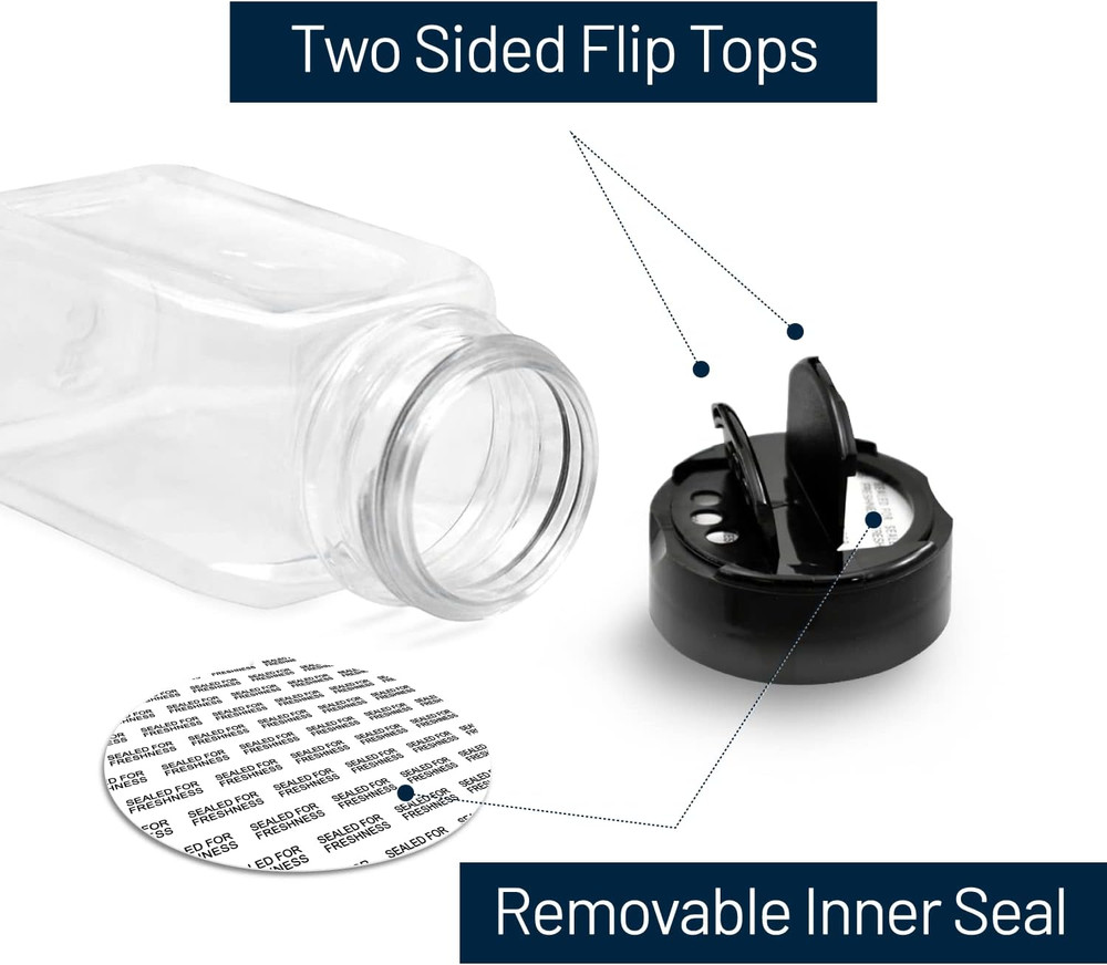 12 Pack 9.5 Oz Plastic Spice Jars Bottles Containers with Black Cap