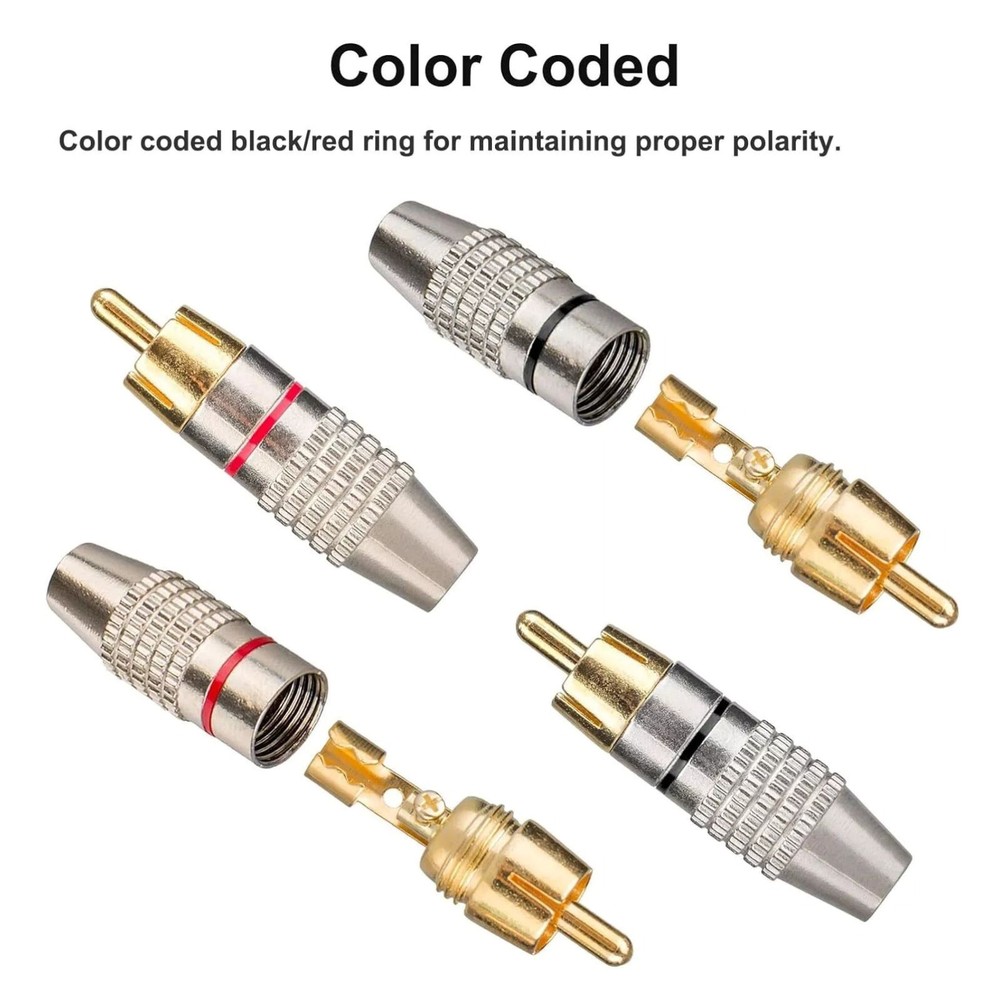 20 x RCA Male Adapter Plug With Color-Coded for Easy Polarity Identification