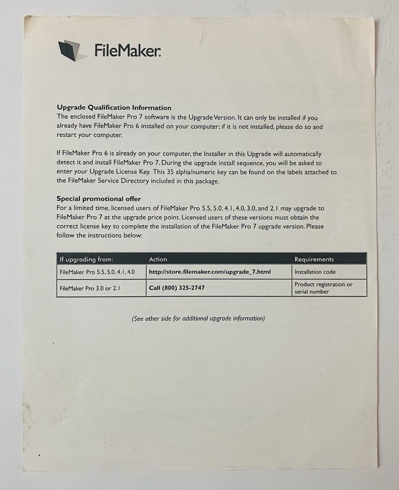 Vintage FileMaker Pro 7 Upgrade 2004 Mac/Win CD Complete w/ Docs