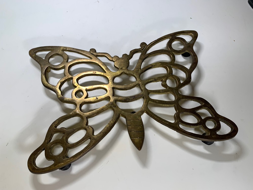 Vintage Solid Brass Butterfly Trivet 8” Long 70s