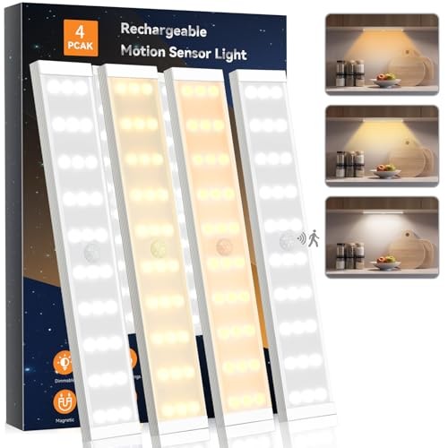 4 Pack Under Cabinet Lights, Rechargeable Motion Sensor Light 8.4inch-4Pack