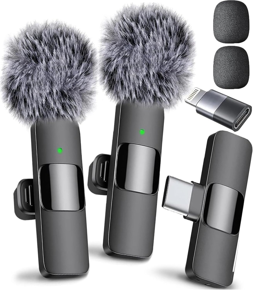 (Latest Model) Wireless Mini Microphone for iPhone iPad Android 2 Pack Lavalier