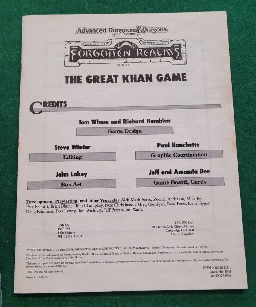 Advanced D&D TSR Forgotten Realms The Great Khan Game