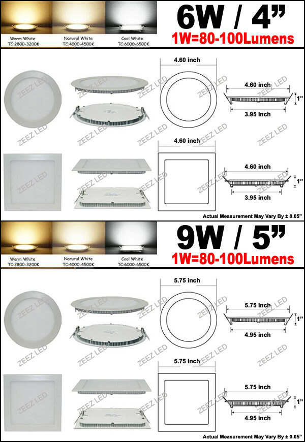 3/4W 6W 9W 12W 15W 18W 20W 25W Dimmable LED Recessed Ceiling Panel Light Fixture