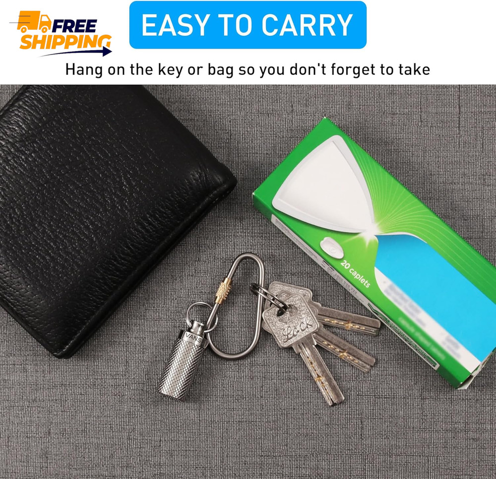 Titanium Waterproof Keychain Pill Holder Container,Portable Mini Size Pill Box