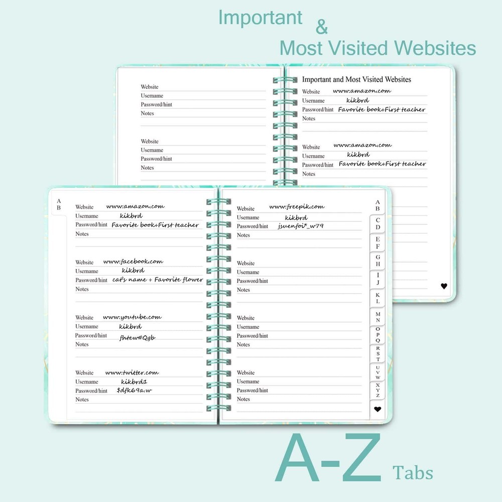 Password Book with Alphabetical Tabs - Spiral Password Notebook for Internet