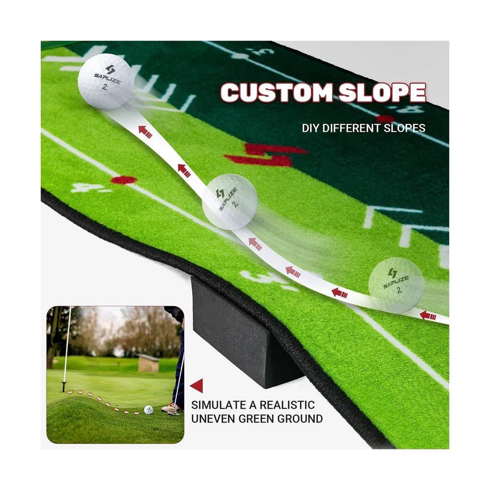 SAPLIZE Two-Speed Golf Putting Practice Mat with Putting Alignment Mirror, 20...
