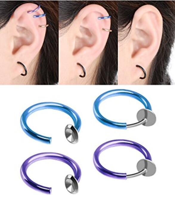 Clip-On Spring Action Non-Piercing Fake Septum Lip Cartilage Nose Tragus Ring