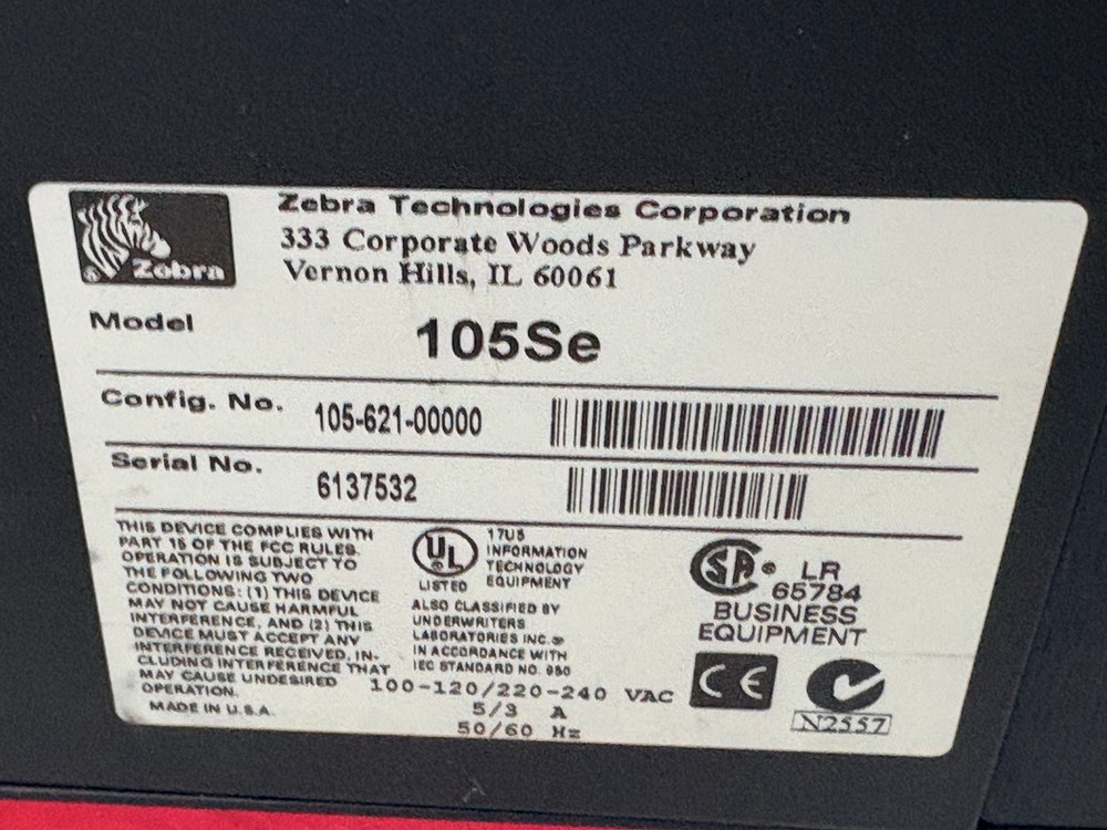 Pre Owned | Zebra Model 105se Thermal Transfer Label Printer - with Power Cord