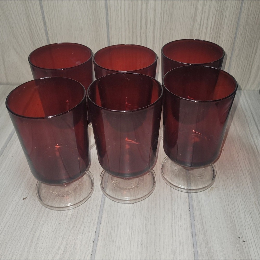 Vintage Ruby Red Cavalier Crystal Wine Goblets Glasses Barware MCM