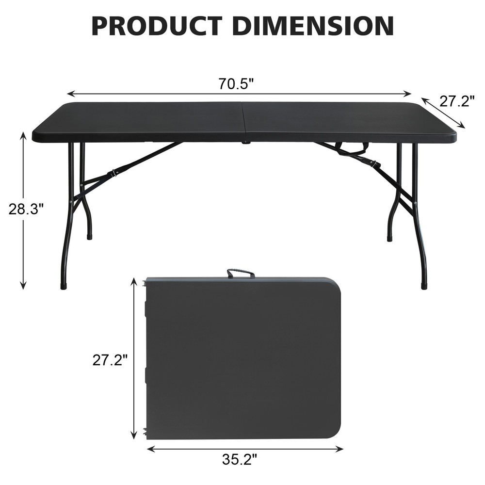 6ft Black Folding Table Multi-functional Outdoor Picnic Party Game