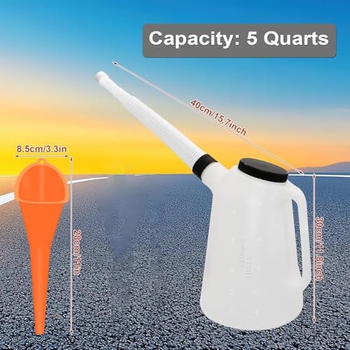 5Quart Oil Jug, Oil Measuring Container Automotive, Plastic Measures with Lid