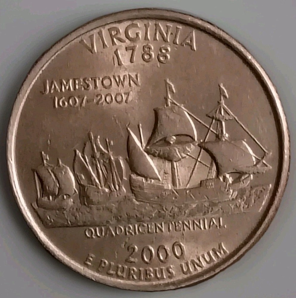 Rare 2000 P Virginia Quarter with Missing Clad Layer. A Valuable Error Coin!
