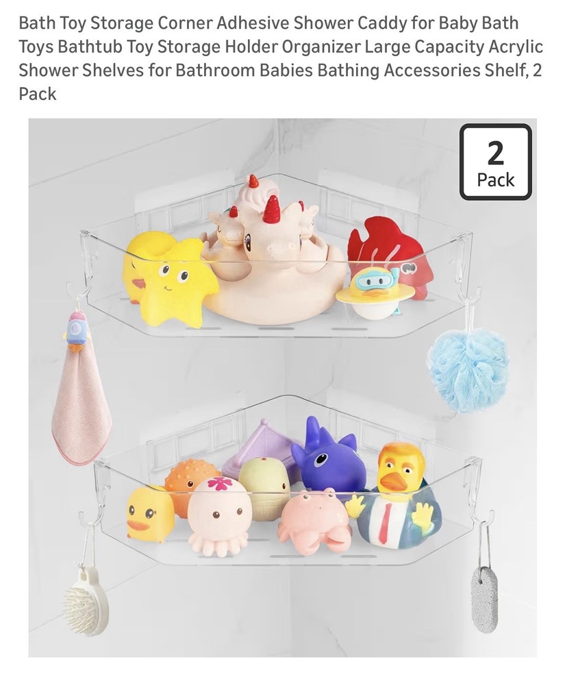 2 Pack Bath Toy Storage Organizer Corner Shower Caddy Adhesive Clear