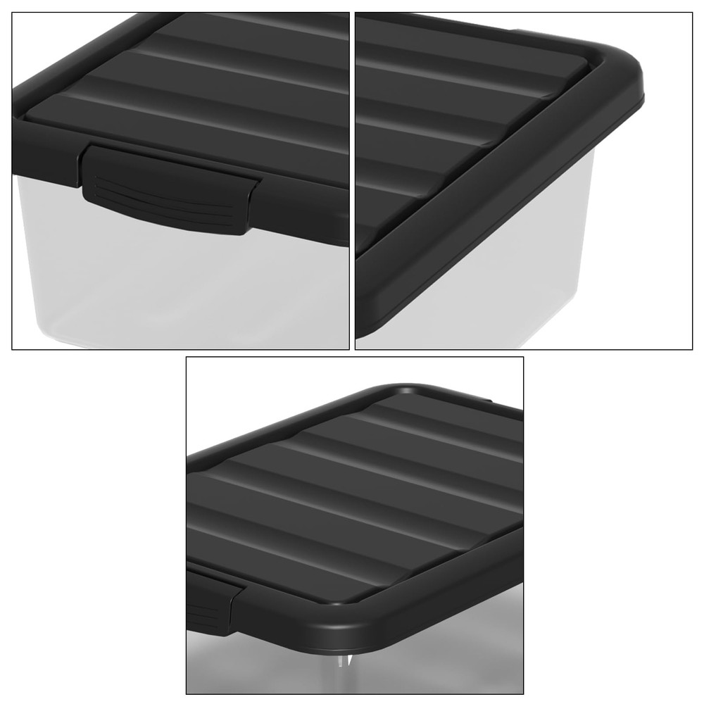 14 Quart Plastic Stackable Storage Bin Clear Box Black Lid Pack of 2 Basic