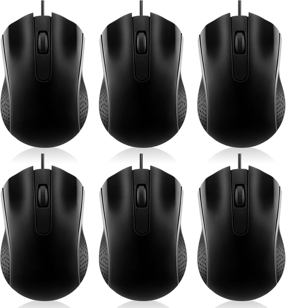Tellegloww 6 Pcs Wired USB Computer Mouse Bulk 3 Button Corded Wired Mouse for L
