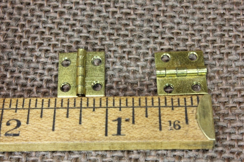 2 Old Tiny Door Mini Hinges Solid Brass 1/2" X 1/2” Vintage USA Made Box