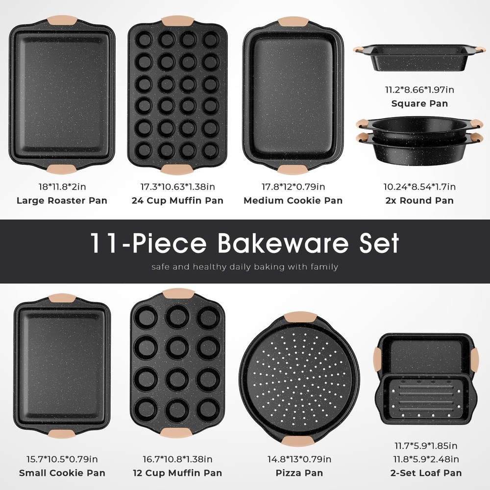 11-Piece Baking Pans Set, Nonstick Bakeware Sets, Oven Pans for Baking with S...