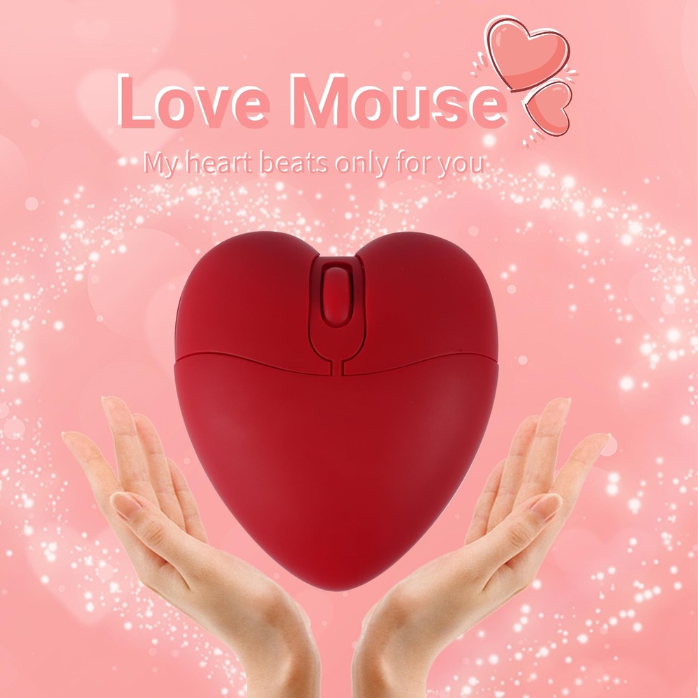 Wireless Bluetooth Heart-Shaped Mouse Silent and Stylish 10m Range Red
