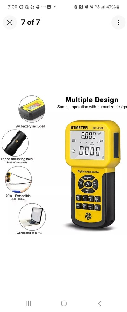 Pro CFM Anemometer Measures Wind Speed Wind Flow Wind Temp for HVAC Air Flow USB