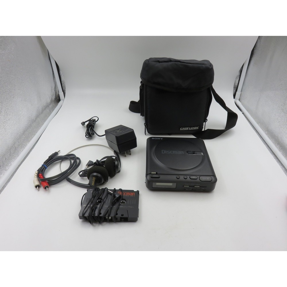 Vtg Sony Discman Portable CD Player Bundle AC Cassette Adapter Case Logic D-2