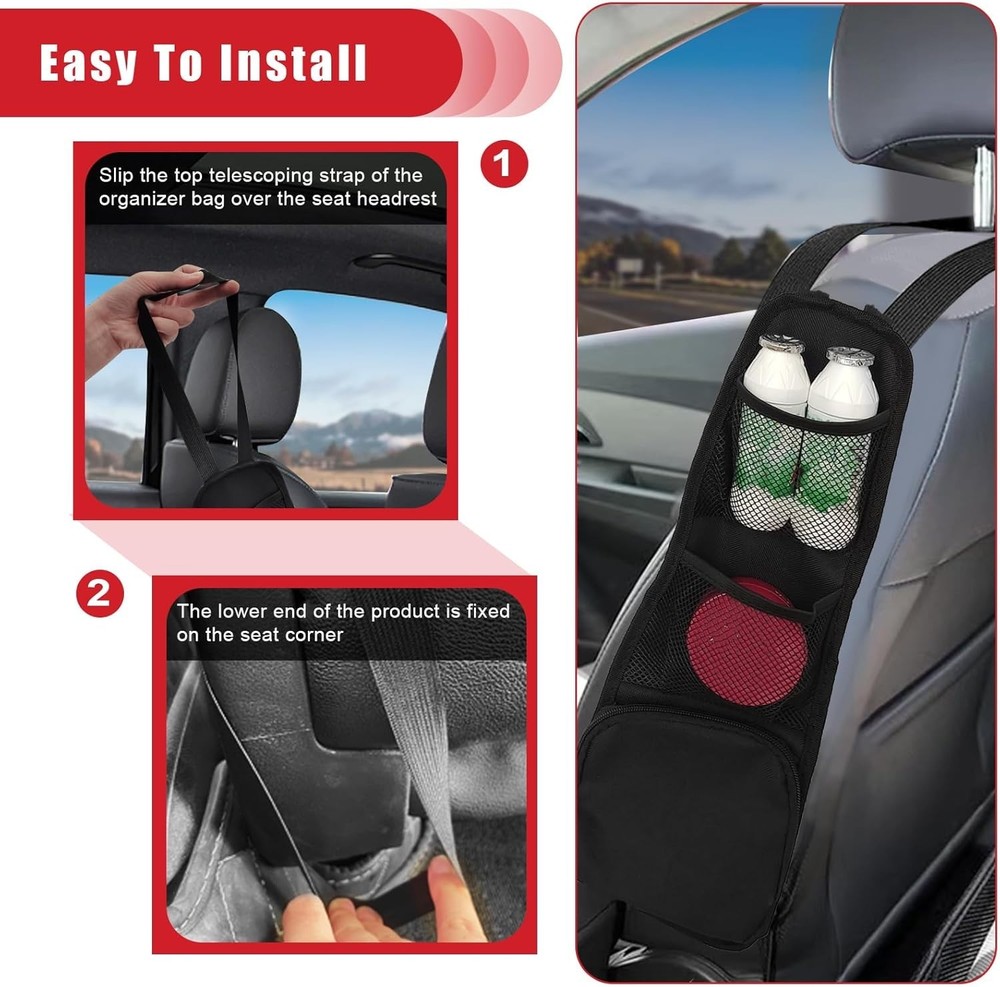 Compact Multi-Pocket Car Seat Bag - Organize Your Essentials Effortlessly