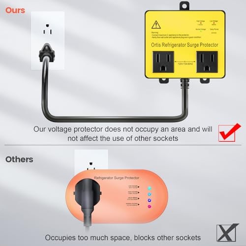 Refrigerator Surge Protector, Double Outlet Voltage Protector for 5FT Yellow