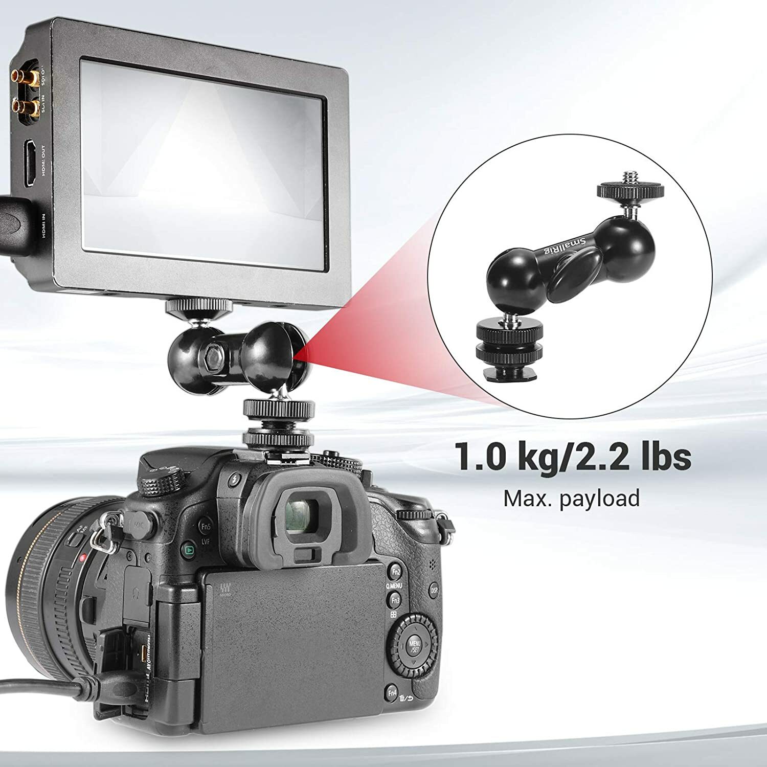 SmallRig Double Ball Head Shoe Mount Adapter Magic Arm 1/4" Screw with Cold Shoe