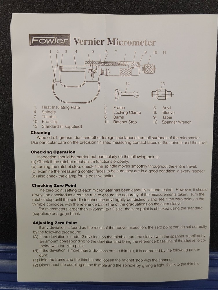 FOWLER 0-4" MICROMETER SET 72-229-214-0