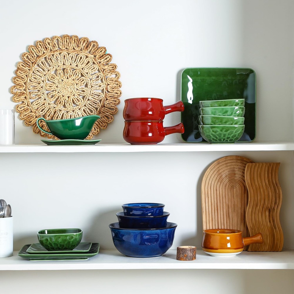 vicrays Ceramic Mixing Serving Bowl Set: Nesting Stoneware Kitchen Decorative La