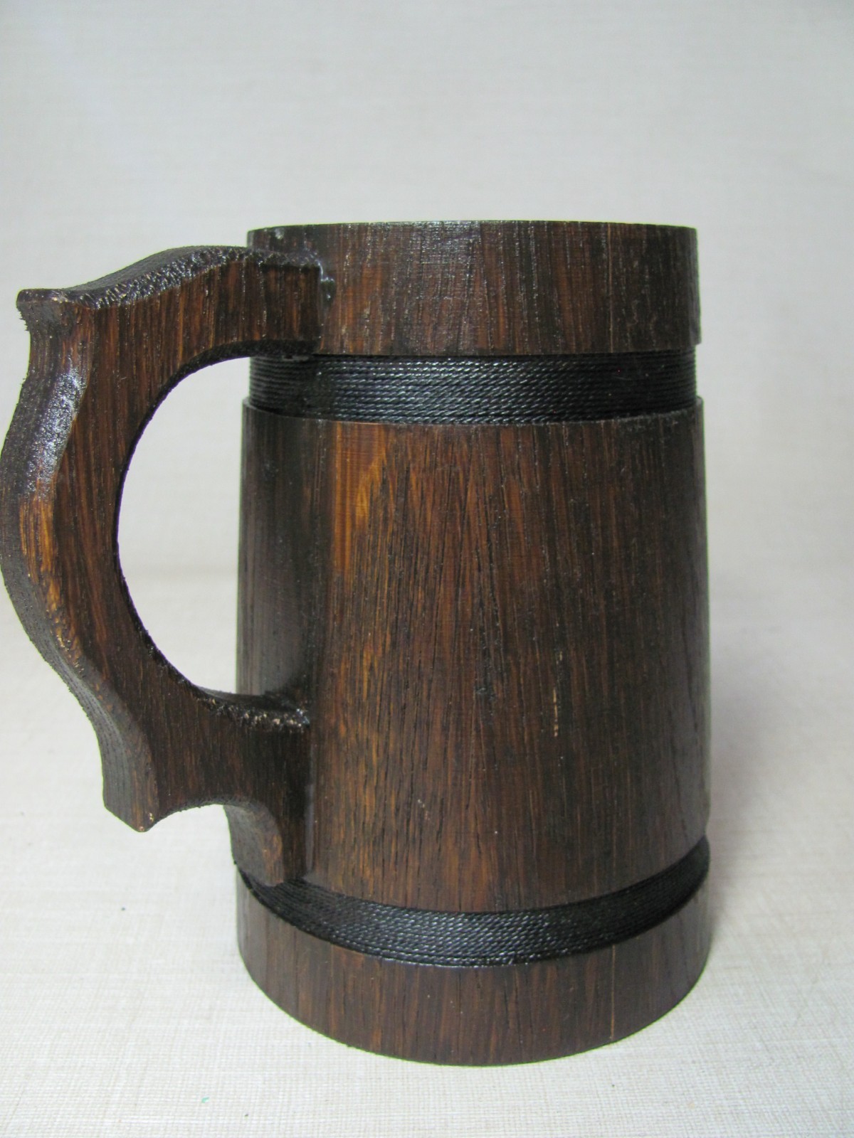 RUSTIC HANDMADE WOODEN VIKING BEER MUG TANKARD CUP WITH ROPE TRIM MEDIEVAL STYLE