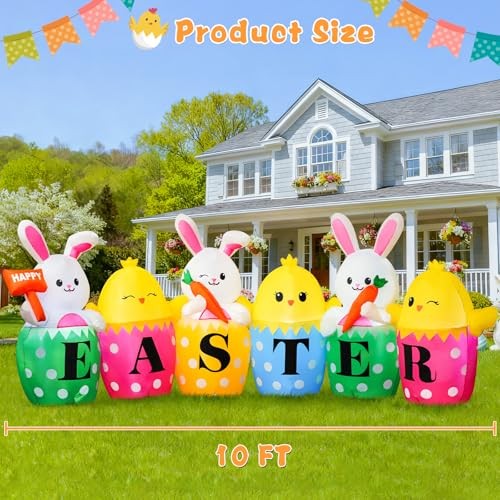 10 FT Easter Inflatables Bunny, Cute Rabbits with 10 FT Rabbit & Chick