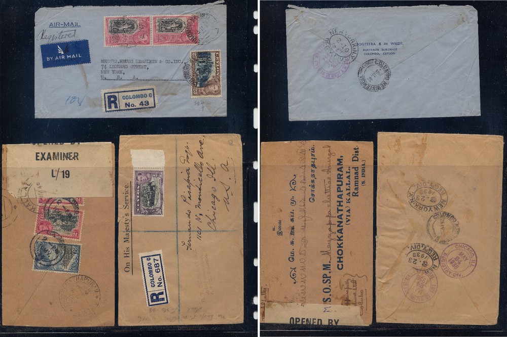 Ceylon 3 covers, one censor, 2 registered